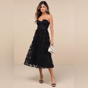 Black Floral Midi Formal Midi Dress Size Medium